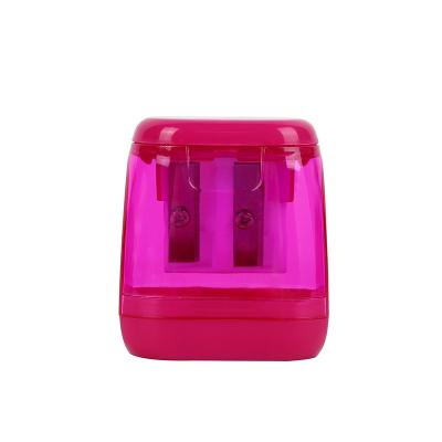 China Plastic Double Hole With Plastic Manual Square Stripe Pencil Sharpener Cover Models Portable Pencil Sharpener Wholesale for sale