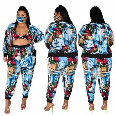 China Printing Fall Fashion Comfortable Apparel Sportswear Plus Size Two Piece Set For Women for sale