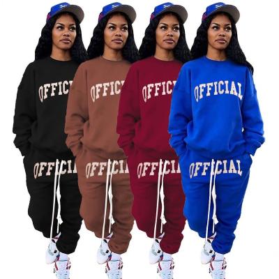 China QUICK DRY Drawstring Casual Loose Round Neck Sportswear Letter Printing Two Piece Sweat Suit Womens Jogging Suits Women Track for sale