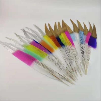 China Decorations Customized 3 Tone Pheasant Plumas Silver Tail Feather For Carnival Costumes for sale