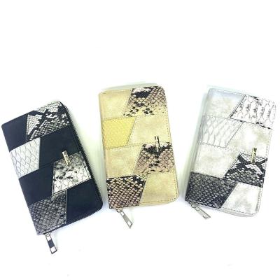 China European and American new style anti-theft ladies fashion wallet splicing pattern snake snake wallets for sale