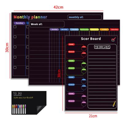 China Super Flexible Easy Erase Weekly Wet Erase Weekly Calendar Black Monthly Fridge Board Magnet Set For Kitchen Fridge for sale