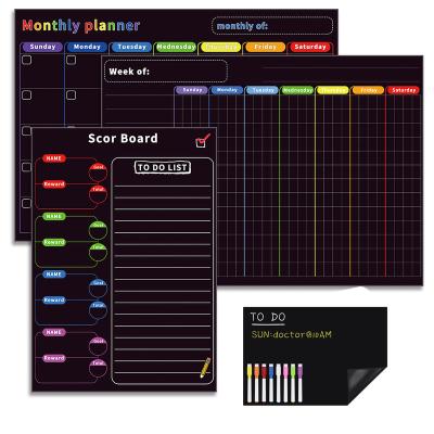 China Super Flexible Easy Erase Magnetic Wet Erase Planner Black Fridge Chalkboard Weekly Monthly Organizer for Kitchen Fridge for sale