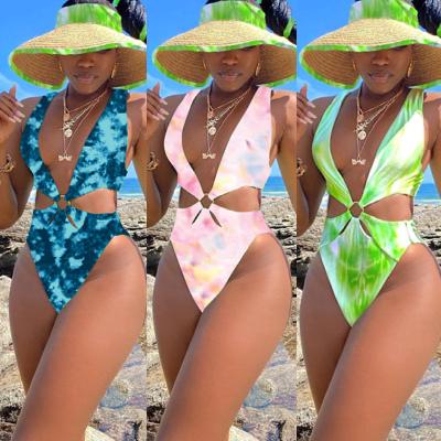 China QUICK DRY Tie Dye Circle Swimwear Women One Piece Swimwear Padded Beachwear Swimsuit for sale