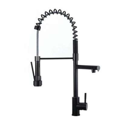 China Metered Faucets Matt Black Pull Down Hot And Cold Double Mixer Kitchen Water Spring Faucet for sale