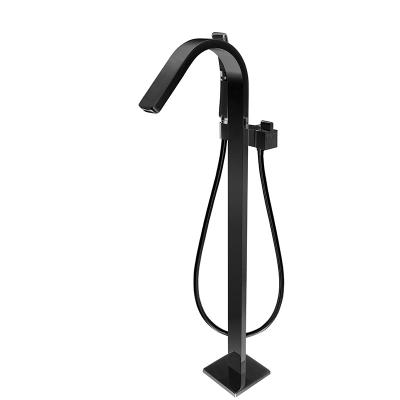 China Without Slide Bar Matt Black Floor Luxury Bathtub Mixer Tap for sale