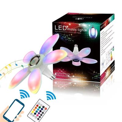 China Contemporary Folding 45W LED Music Rhythm Lights RGBW Wireless Remote Control Deformable Audio Five Leaf Colored Folding Bulb Wireless Remote Control Deformable Lamp for sale