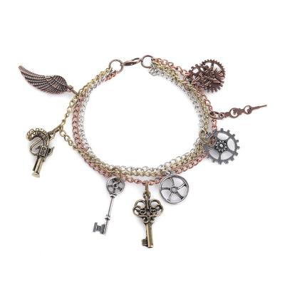 China New style FASHIONABLE wholesale personality retro vintage steampunk hand balance gear key bracelet for men and women for sale