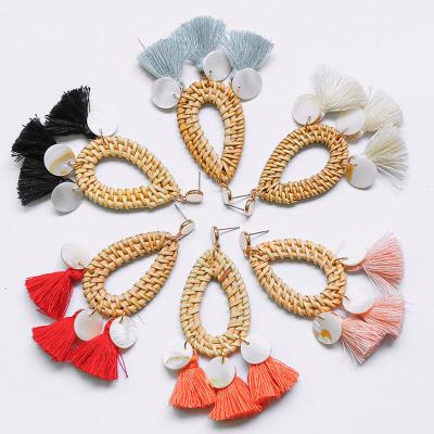 China Long Romantic Fashionable Wholesale Tassel Earrings Jewelry Rattan Feminine Handmade Bohemian Women for sale