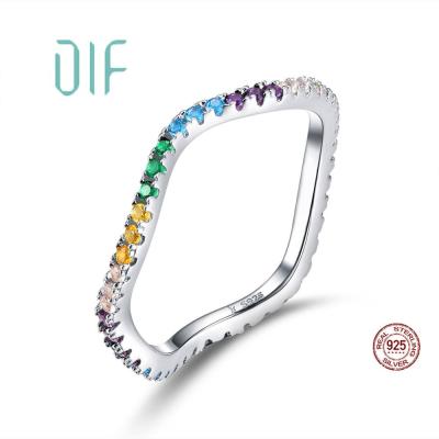 China DLF Silver 925 Flesh Finger Ring With Zirconium Stone Simple Rainbow Silver Ring for sale