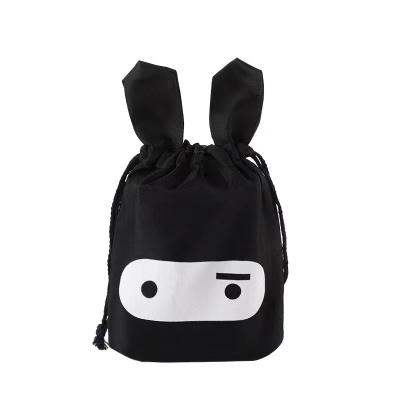 China Custom Animal Black Drawstring Bags Recyclable Easter Cotton Bunny Drawstring Bag Printed Logo Wholesale for sale