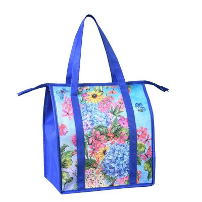 China Thermal Lunch Tote Bag Promotional Full Printing Insulated Nonwoven Reusable Nonwoven Cooler Bags With Zipper for sale