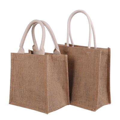 China Wholesale Natural Large Handled Burlap Tote Bags Reusable Jute Shopping Bag With Custom Printed Logo for sale