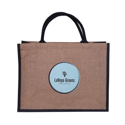 China Wholesale Recyclable Durable Market Handled Tote Burlap Grocery Bags Custom Printed Large Grocery Jute Bags for sale