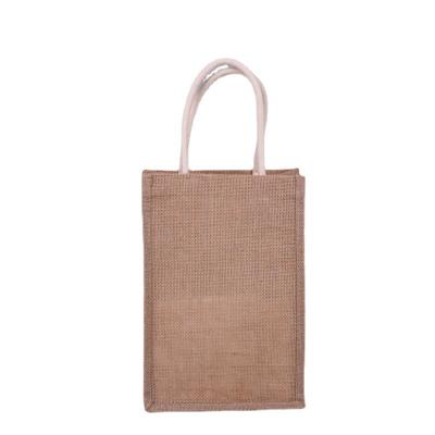 China Wholesale Recyclable Food Brown Wine Tote Bags Custom Logo Burlap Jute Wine Bottle Bag for sale