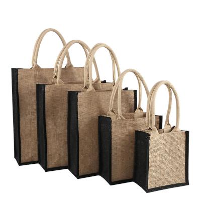 China Wholesale Burlap Handled Tote Shopping Jute Bag Custom Women's Custom Personalized Jute Shopping Beach Bag for sale