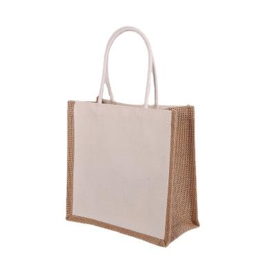 China Wholesale Durable Handled Jute Shopping Bags With Logo Natural Burlap Tote Bags Printed Custom Made for sale