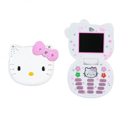 China Cute Waterproof Flip Cartoon Unlocked Kids Children Mini Girl Mobile Phone Quad Band Dual Sim CellPhone With Gift Cat Head Bag Lanyard for sale