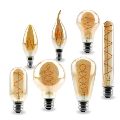 China Warm Yellow Vintage Edison Lamp Bulb 4W 220V C35 A60 T45 ST64 T185 T225 G80 G95 G125 Residential Retro LED E14 E27 Spiral Filament Warm Yellow for sale