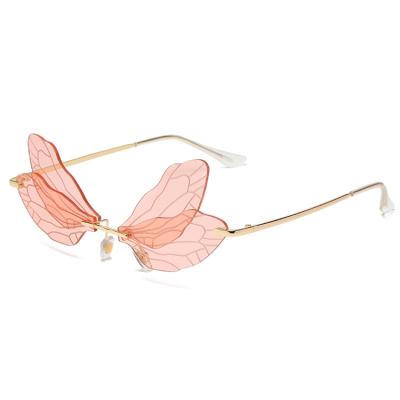 China Bungee Decoration Wings Men's and Women's Wings Decoration Bungee Party Photo Glass Fashion Sunglasses Gradient Real Film Rimless Sunglasses for sale