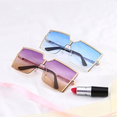 China Fashion Sunglasses Polarized Sunglasses 2021 One Piece Lens Women Rimless Light Weight Square Vintage Rectangle Day Night Metal Big Size for sale