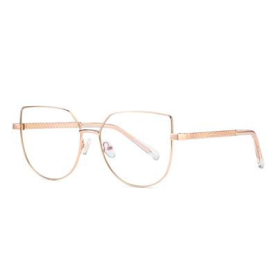 China Eyewear Fashionable Anti-blue Light Metal Optical Frames Blocking Cat Eye Retro Flat Mirror Glass Frame Women's Glasses for sale