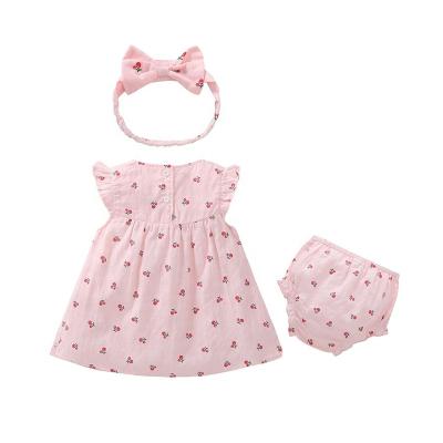 China Organic Cotton Edge/Double-needle/Evelope Factory Custom Wholesale Summer Soft Cotton Headband Baby Underwear Dress Set for sale