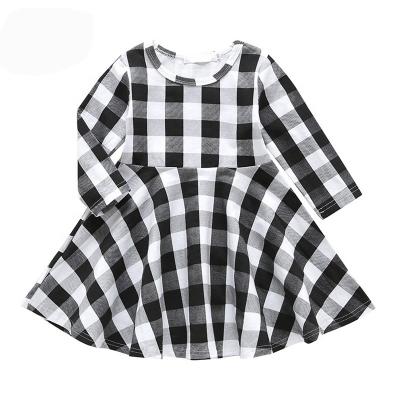 China Big Kids Dresses Girls Cotton Girl Dresses Checks Long Sleeve Breathable Custom Made Black And White Kids Dresses Wholesale for sale