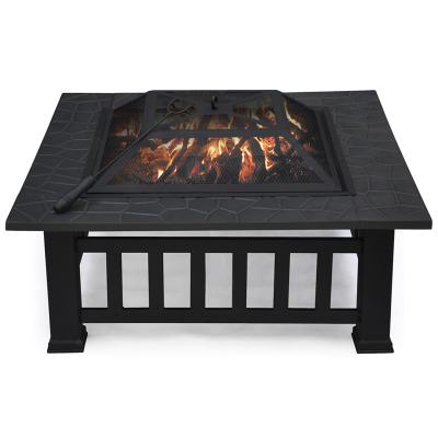 China 2021 Height ALISSSA Fire Pit Metal Firepit Adjustable Square Outdoor Wooden Garden Table Fire Burning Pit With Hot Spark Screen for sale