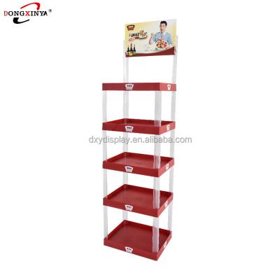 China Floor type plastic display rack injection molding supermarket promotion fruit juice display stand for sale