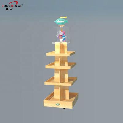 China New Floor Stack Display Rack Single Sided Wooden Easy To Move Universal Promotional Display Stand Supermarket Sample Table for sale