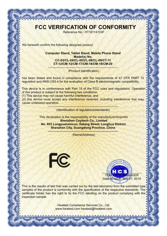 FCC - Shenzhen Coyitech Co., Limited