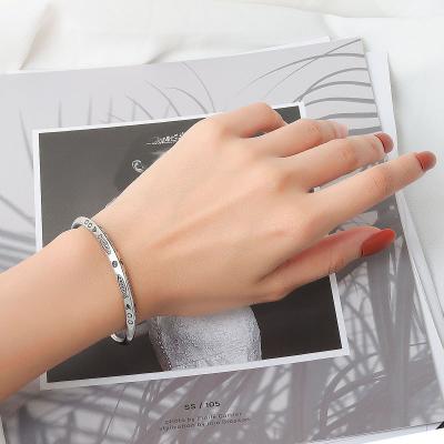 China FASHIONABLE Ethnic Style Handmade 925 Silver Bracelet Retro Opening Cut Out Bracelet Unisex for sale