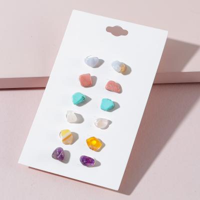 China FASHIONABLE Women Fashion 6 Pairs Mini Small Natural Crushed Stone Stud Earrings Set Multi Color for sale