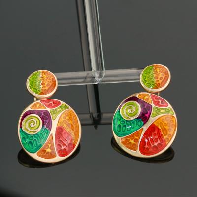 China Office/Career 2021 New Design Vintage Round Dangle Earrings For Women Long Enamel Colored Drop Earring Female Jewelry for sale