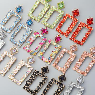 China Creative Popular Hyperbole Fashion Metal Square Rhinestone Geometric Earrings Women Dangle Earrings Party Accessories for sale