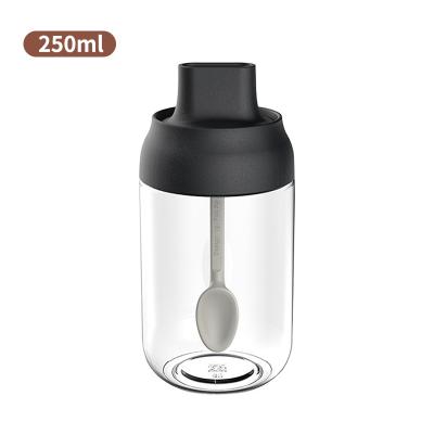 China Freshness Preserving Kitchenware 250ml Clear Salt Pepper Glass Bottle Spice Jar Container With Spoon for sale