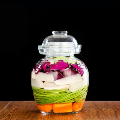 China Freshness Preservation Kitchen Thickened Water Sealed Glass Pickle Jar Kimchi Pickled Pepper Radish Transparent Sealed Glass Jar for sale