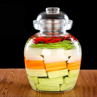 China Freshness Keeping Round Jar Glass Lids Clear Storage Containers Pickle Chili Bottle Jar Radish Cucumber With Lids for sale