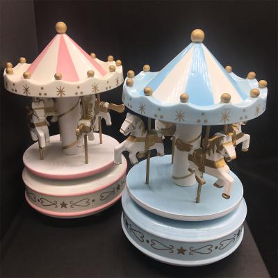 China Custom Gift Baby Blue Pink Plastic Carousel Musical Box for sale