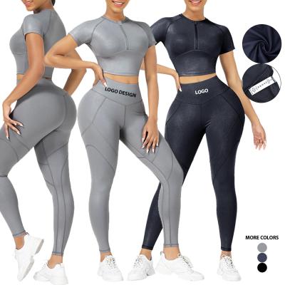 China OEM QUICK DRY Design 2 Piece Workout Sets For Women Short Sleeve Crop Waist Leggings Yoga Set Top High Fitness for sale