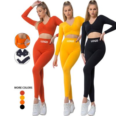 China Antibacterial High Quality Women Slimming Seamless Fitness Sportswear Sleeve Workout Gym Yoga Long Sets for sale