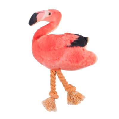 China Viable Puppy Flamingo Shape Soft Stuffed Plush Dog Toys With Rope For Pet Tug for sale