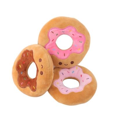 China Cheap Sustainable Shape Dog Food Plush Pet Donuts Squeaky Dog Toys for sale