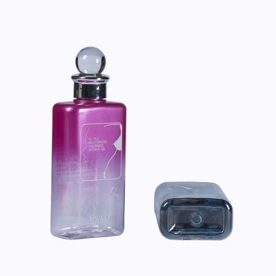 China Cosmetic Wholesale Color Shoulder Gradient 300ml Flat Lotion Pump PET Bottle for sale