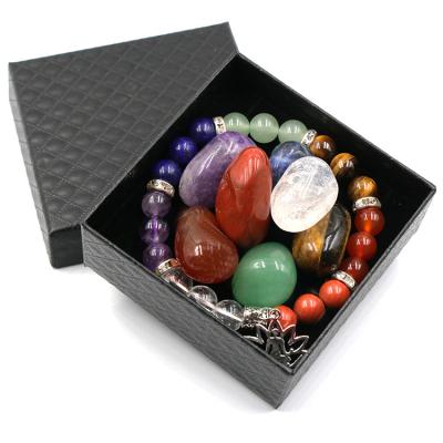 China Europe Wholesale Customized Natural Colorful Original 7chakala Crystal Irregular Colorful Stone Yoga Bracelet Stone Set for sale