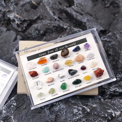 China Europe Crystal Agate Gem Natural Wholesale 24 Kinds Ore Sample Mineral Rock Polished Geology Stone Teaching Material for sale