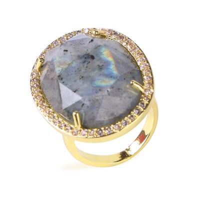 China Europe Wholesale Customized Natural Stone Ring Large 2.5cm Cut Gem Ring Crystal Jewelry for sale