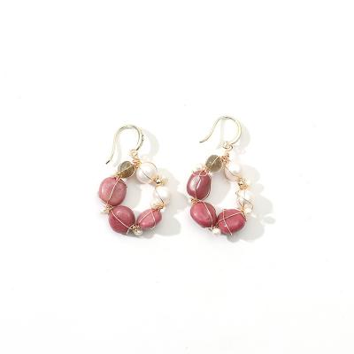 China Europe 2022 new trend designs stud earrings for women red striped stone pearl earrings for sale