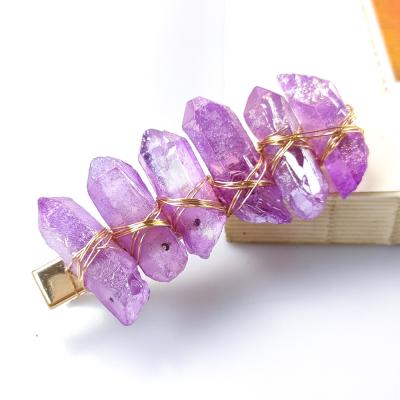 China Europe Wholesale Irregular Color Crystal Column Natural Stone Duck Transparent Beak Clip Hairpin Hair Accessories for sale